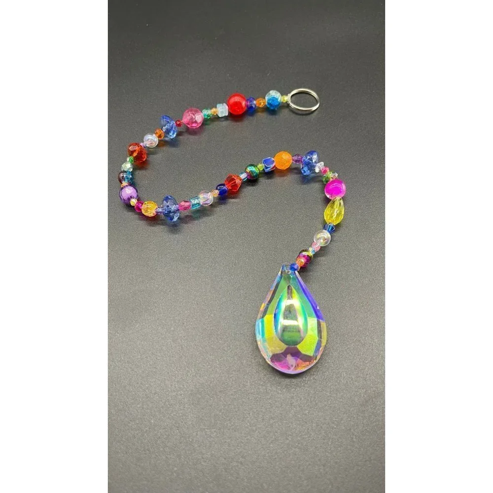 Beaded Suncatcher -  Multicolored - Clear Crystal Prism - Hanging Decor